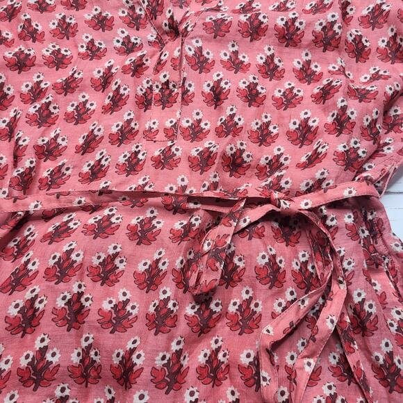 J Crew Cabana Mini Dress Block Print Ramie Coral Pink Floral Long Sleeve Medium - Picture 7 of 10